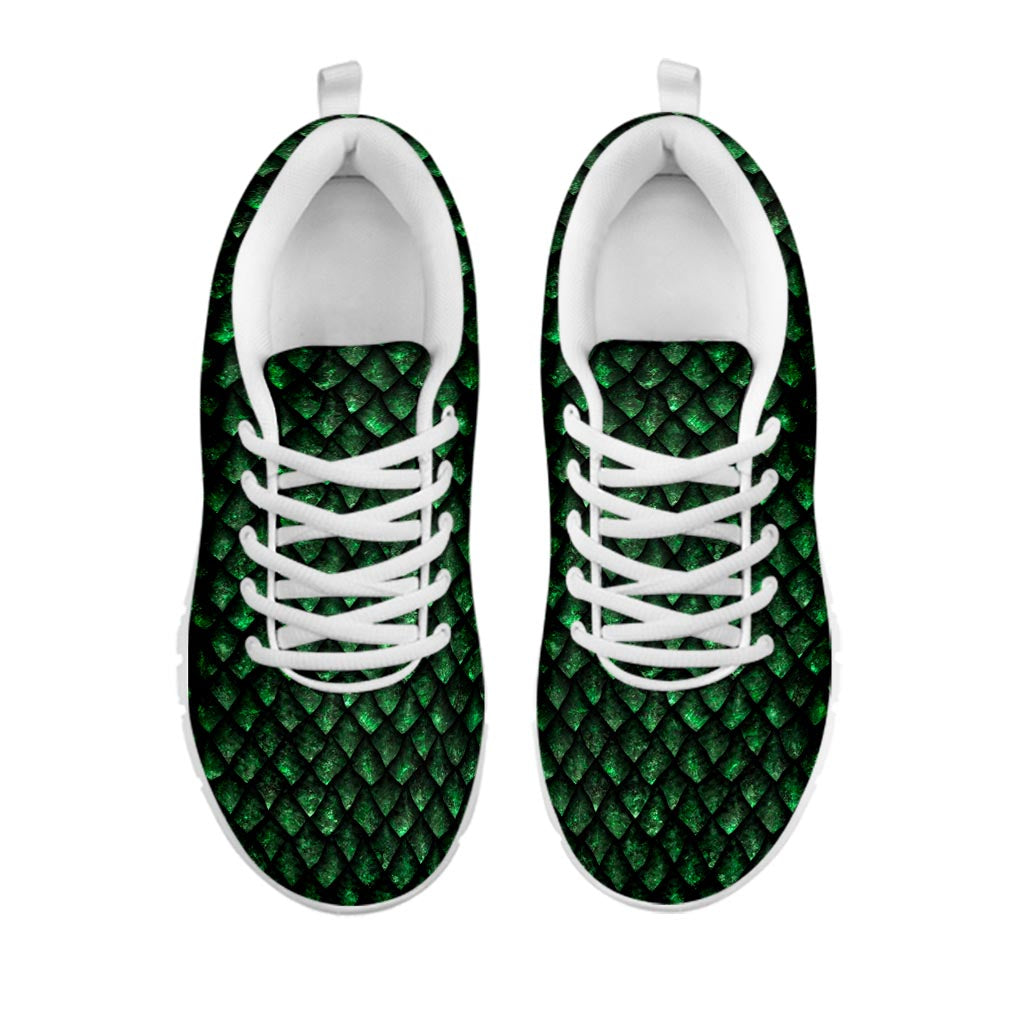 Green Dragon Scales Pattern Print White Running Shoes