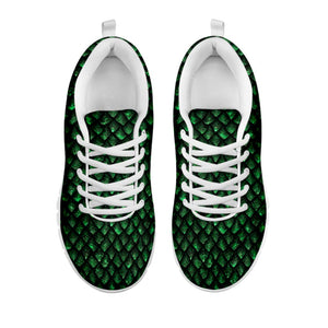 Green Dragon Scales Pattern Print White Running Shoes