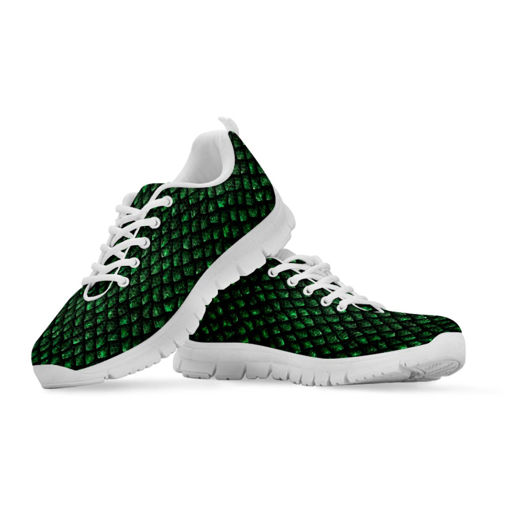 Green Dragon Scales Pattern Print White Running Shoes