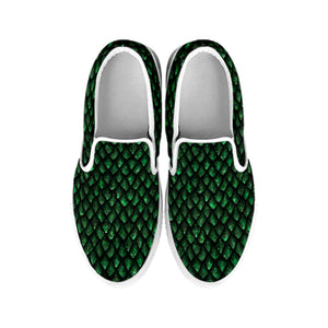 Green Dragon Scales Pattern Print White Slip On Sneakers