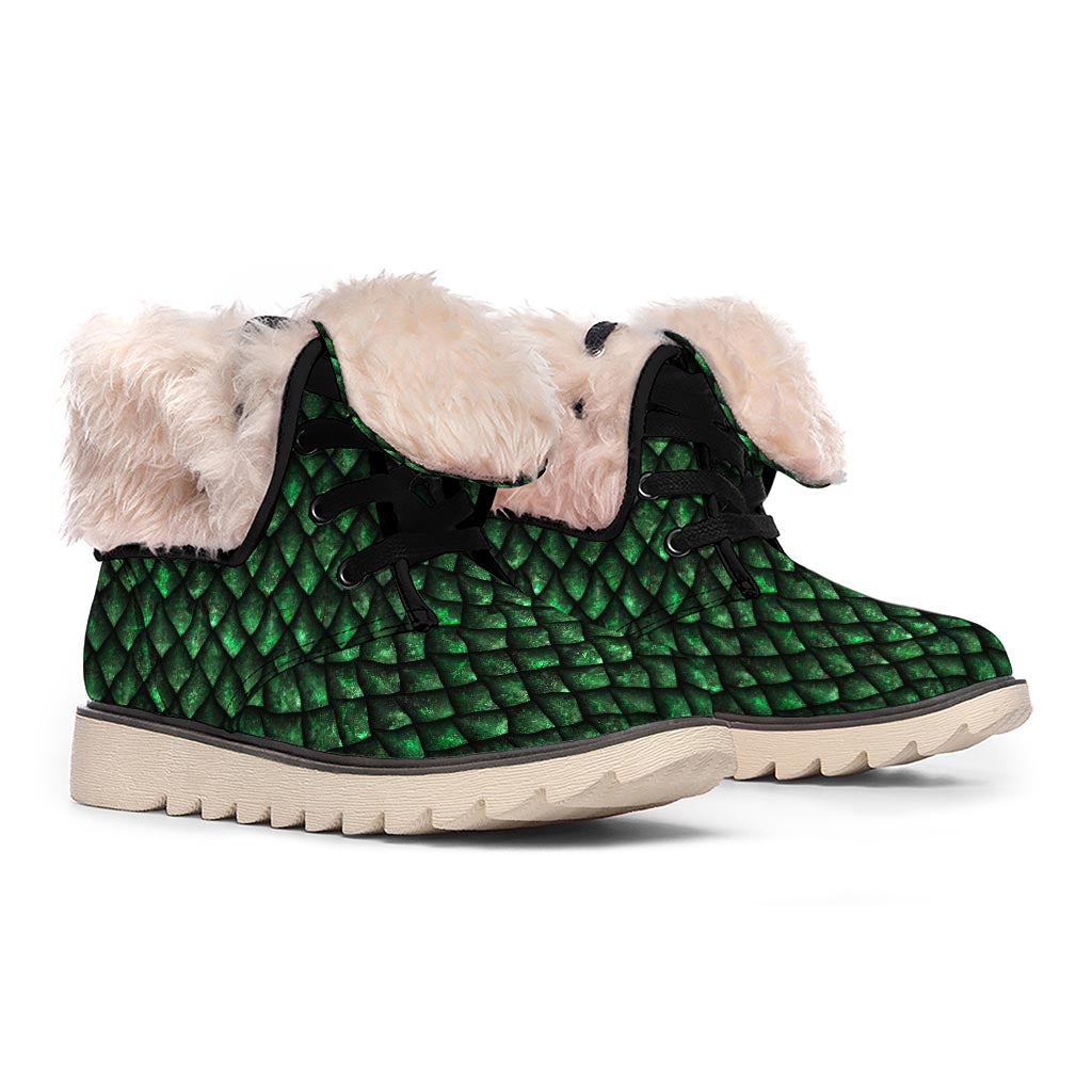 Green Dragon Scales Pattern Print Winter Boots