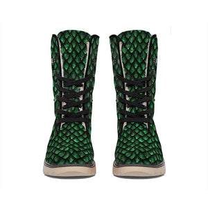 Green Dragon Scales Pattern Print Winter Boots