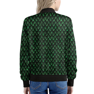 Green Dragon Scales Pattern Print Women's Bomber Jacket