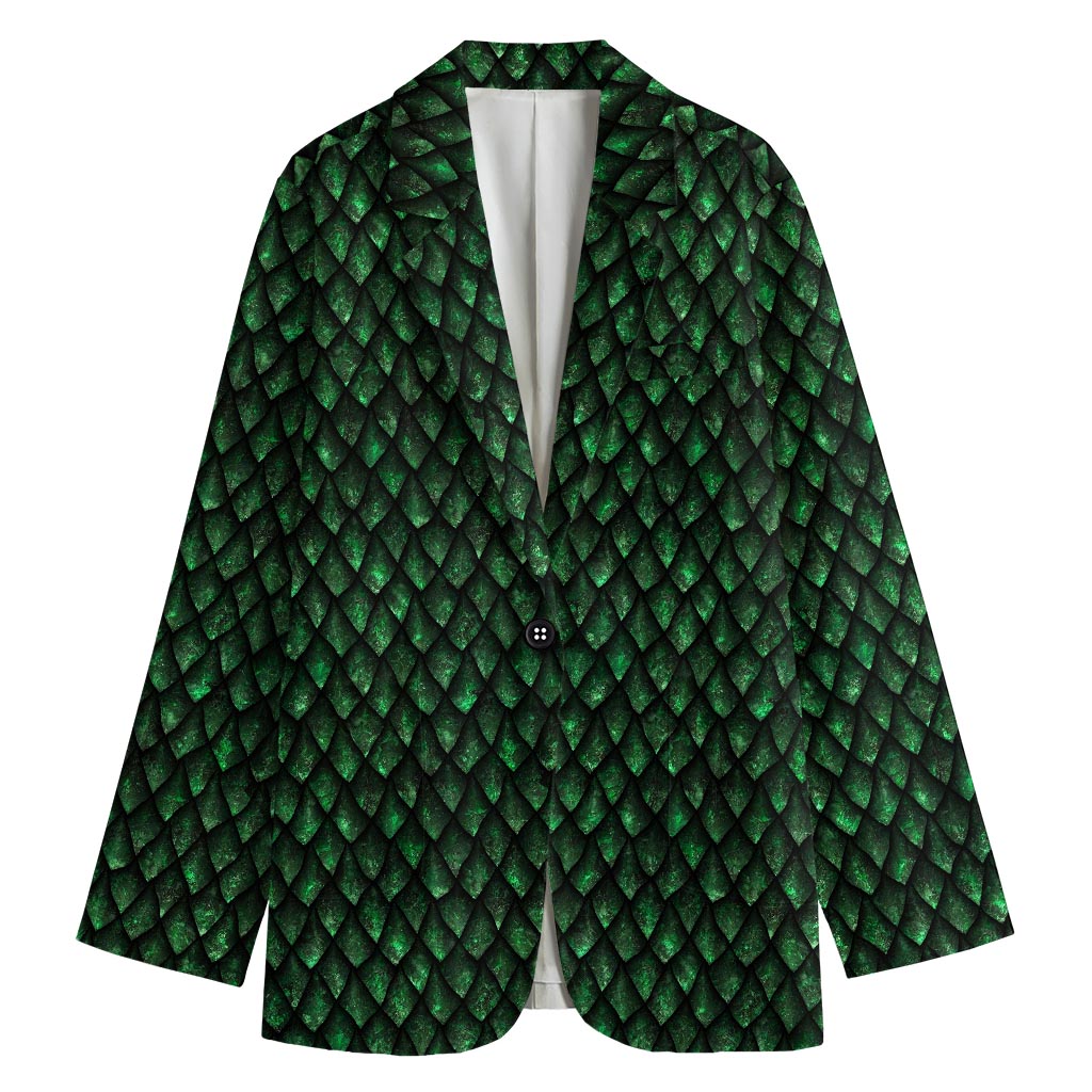 Green Dragon Scales Pattern Print Women's Cotton Blazer