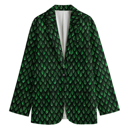 Green Dragon Scales Pattern Print Women's Cotton Blazer