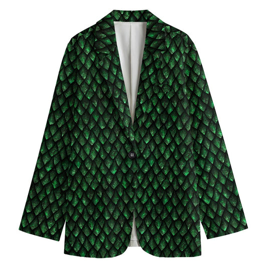 Green Dragon Scales Pattern Print Women's Cotton Blazer