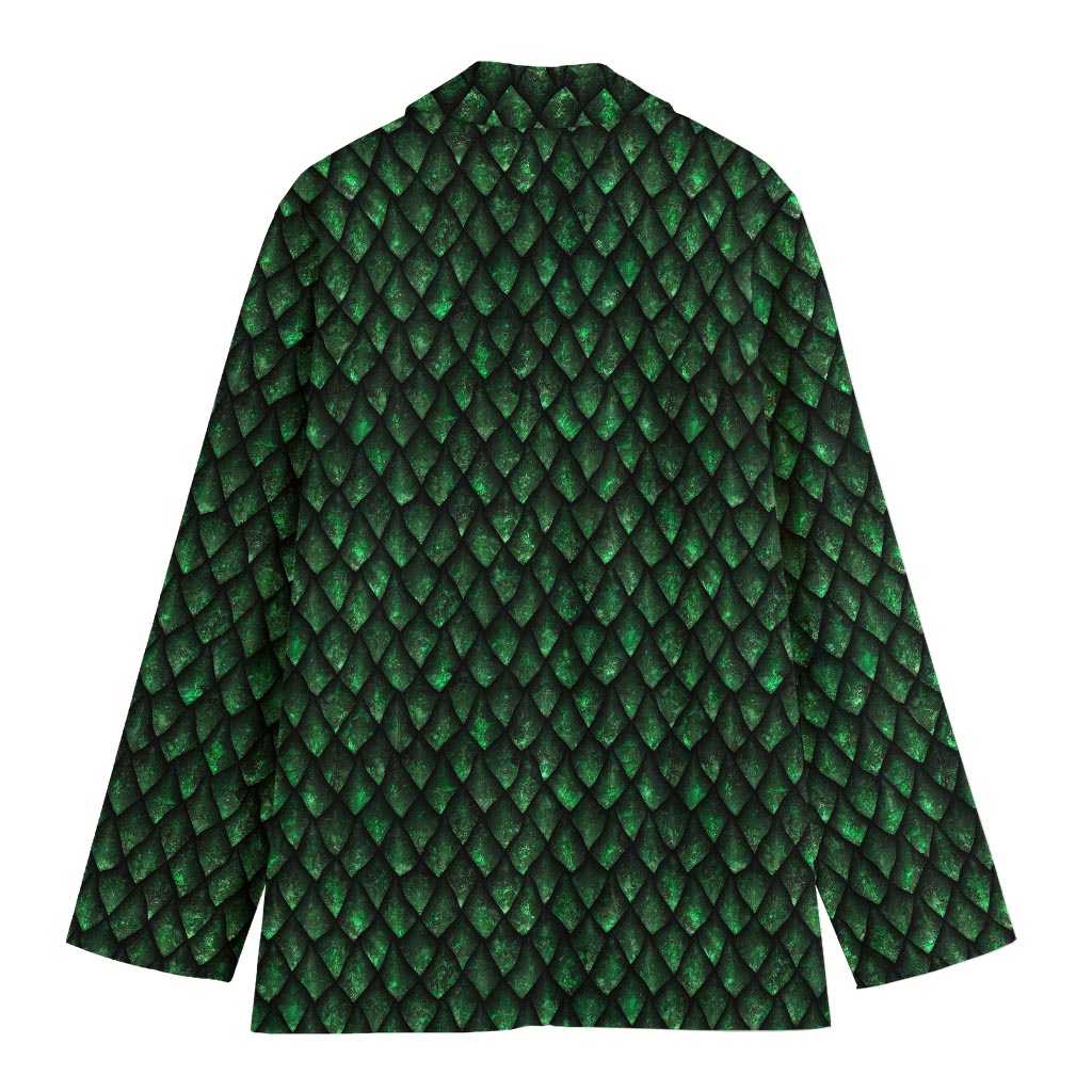 Green Dragon Scales Pattern Print Women's Cotton Blazer