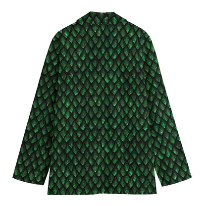 Green Dragon Scales Pattern Print Women's Cotton Blazer