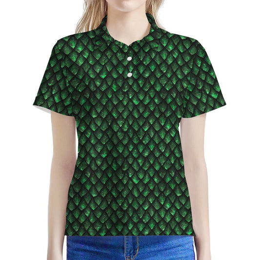 Green Dragon Scales Pattern Print Women's Polo Shirt
