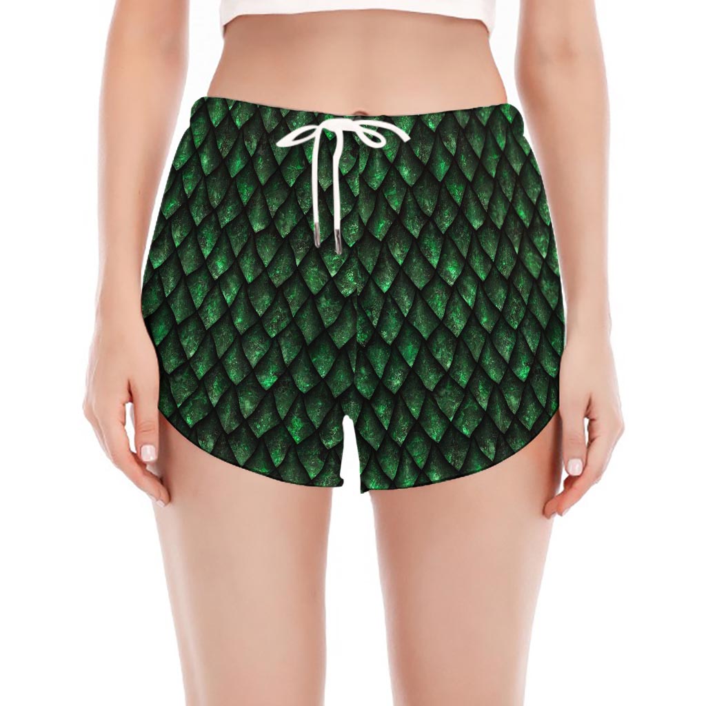 Green Dragon Scales Pattern Print Women's Split Running Shorts
