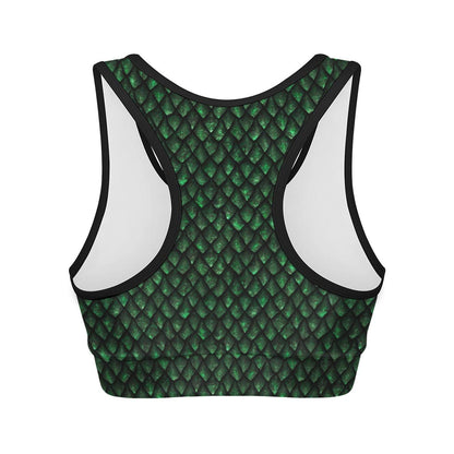 Green Dragon Scales Pattern Print Women's Sports Bra