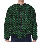 Green Dragon Scales Pattern Print Zip Sleeve Bomber Jacket