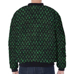 Green Dragon Scales Pattern Print Zip Sleeve Bomber Jacket