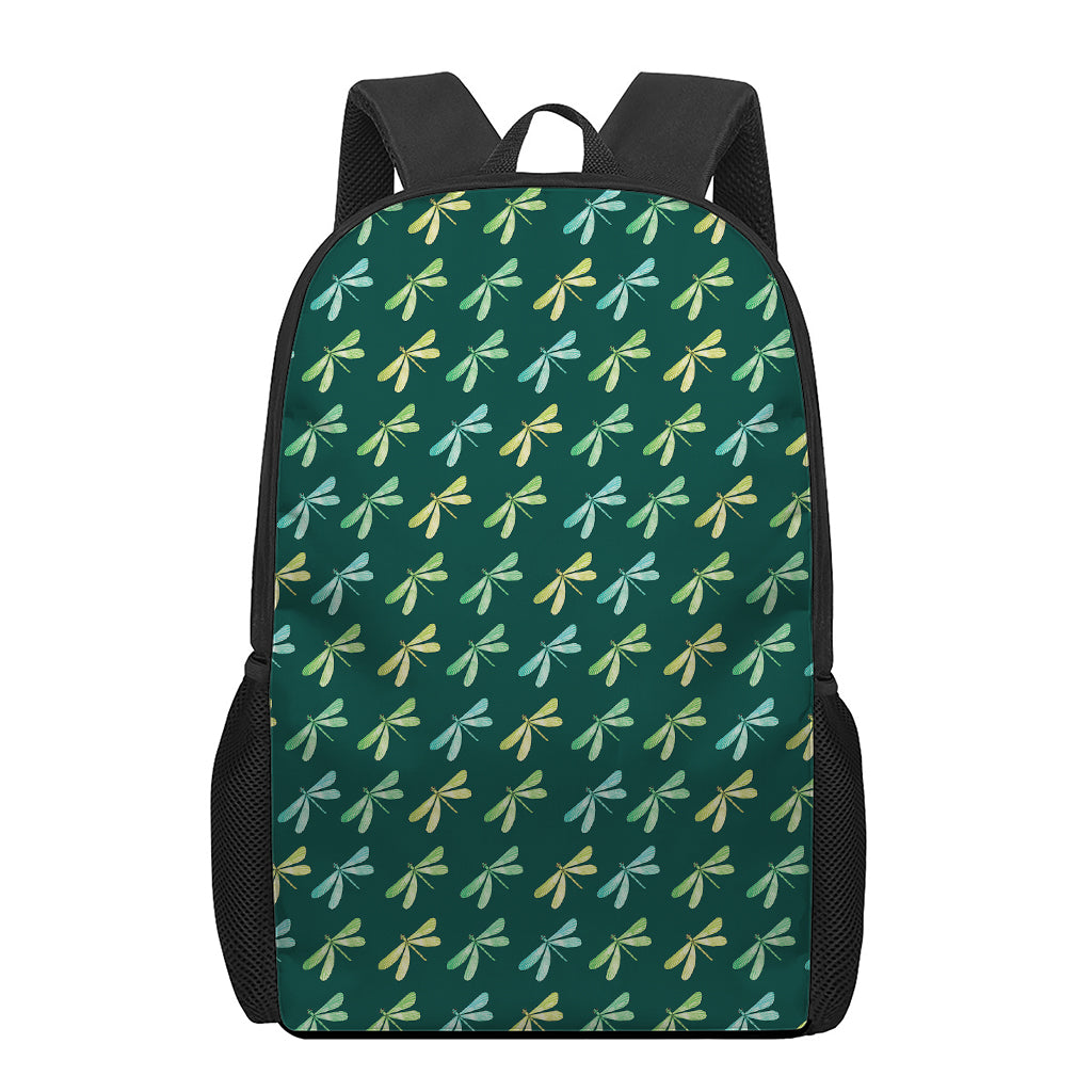 Green Dragonfly Pattern Print 17 Inch Backpack