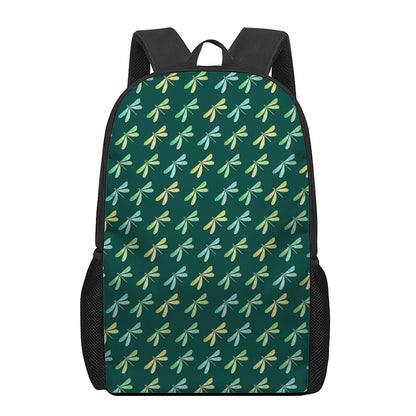 Green Dragonfly Pattern Print 17 Inch Backpack