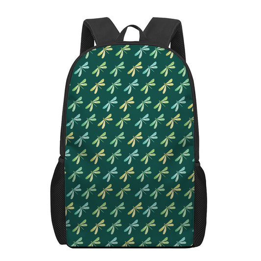 Green Dragonfly Pattern Print 17 Inch Backpack