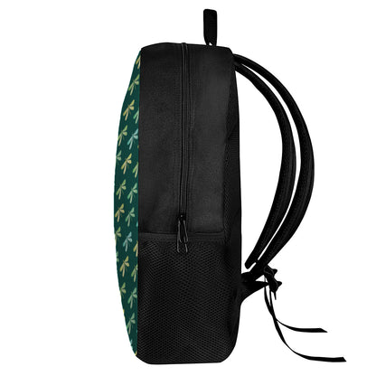 Green Dragonfly Pattern Print 17 Inch Backpack