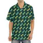 Green Dragonfly Pattern Print Aloha Shirt