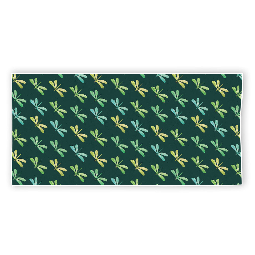 Green Dragonfly Pattern Print Beach Towel