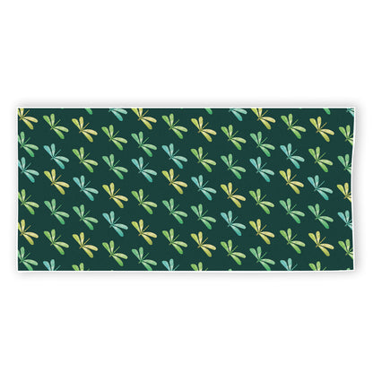 Green Dragonfly Pattern Print Beach Towel