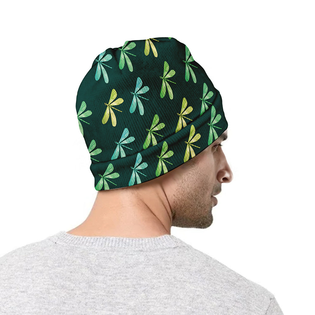 Green Dragonfly Pattern Print Beanie