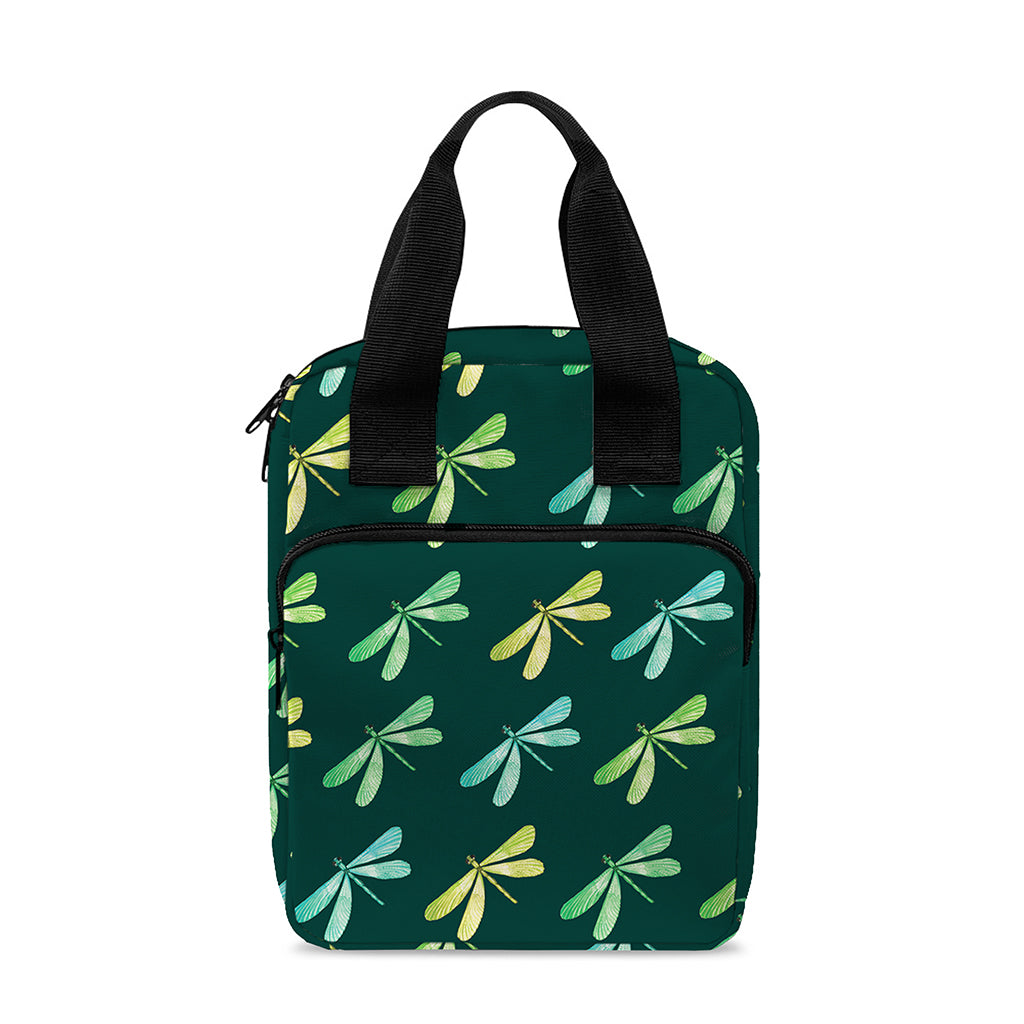 Green Dragonfly Pattern Print Bible Tote Bag