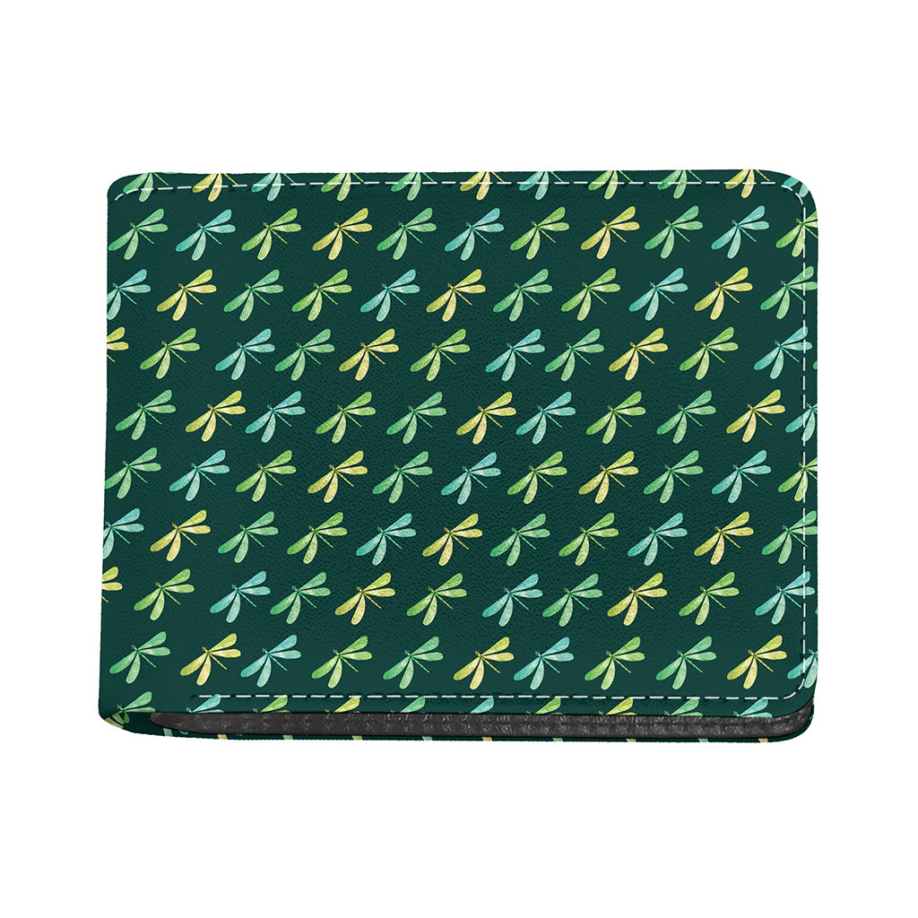 Green Dragonfly Pattern Print Bifold Wallet