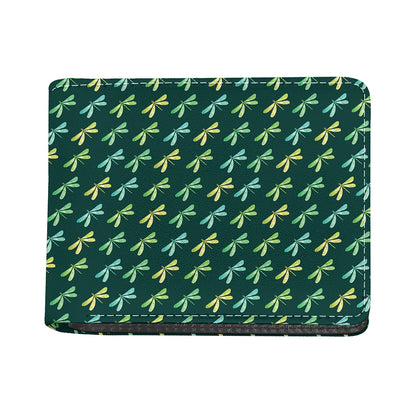 Green Dragonfly Pattern Print Bifold Wallet