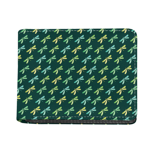 Green Dragonfly Pattern Print Bifold Wallet
