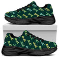 Green Dragonfly Pattern Print Black Chunky Shoes