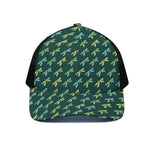 Green Dragonfly Pattern Print Black Mesh Trucker Cap