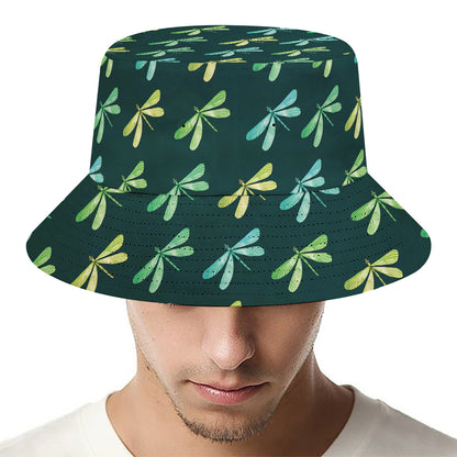 Green Dragonfly Pattern Print Bucket Hat