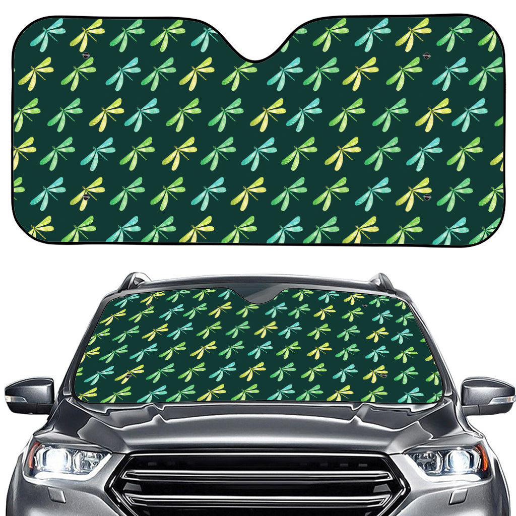 Green Dragonfly Pattern Print Car Windshield Sun Shade