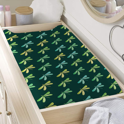 Green Dragonfly Pattern Print Changing Pad Cover