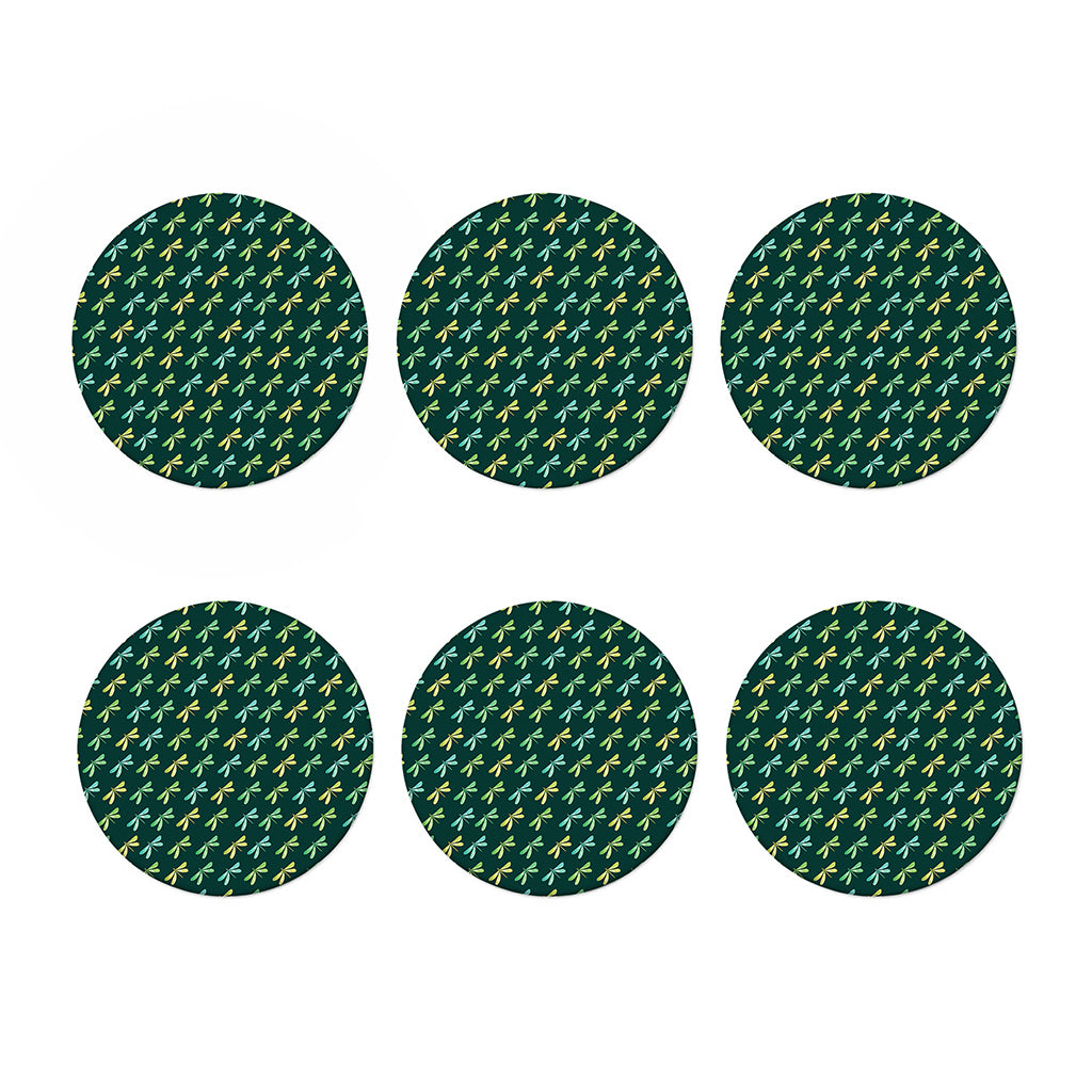 Green Dragonfly Pattern Print Coaster Set