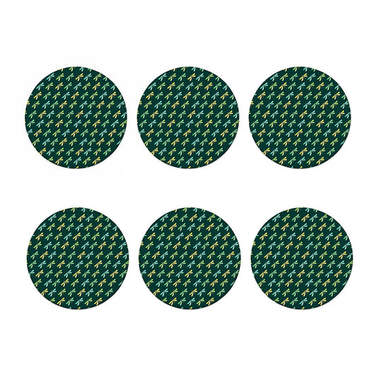 Green Dragonfly Pattern Print Coaster Set