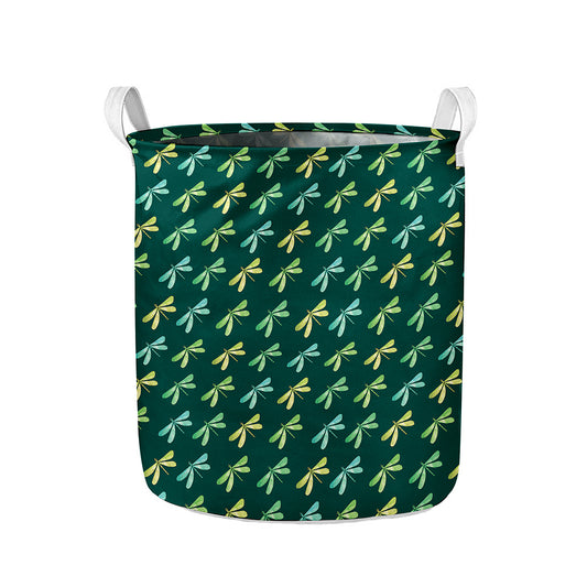 Green Dragonfly Pattern Print Collapsible Laundry Basket