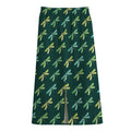 Green Dragonfly Pattern Print Cotton Front Slit Maxi Skirt