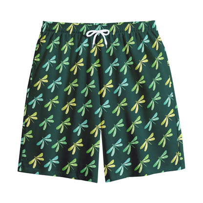 Green Dragonfly Pattern Print Cotton Shorts