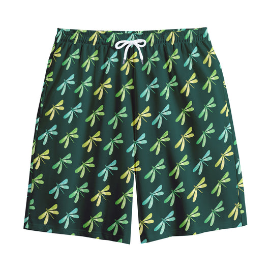 Green Dragonfly Pattern Print Cotton Shorts