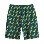 Green Dragonfly Pattern Print Cotton Shorts