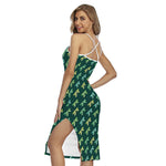 Green Dragonfly Pattern Print Cross Back Cami Dress