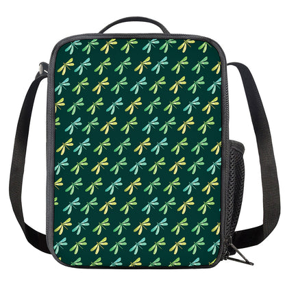 Green Dragonfly Pattern Print Crossbody Lunch Bag