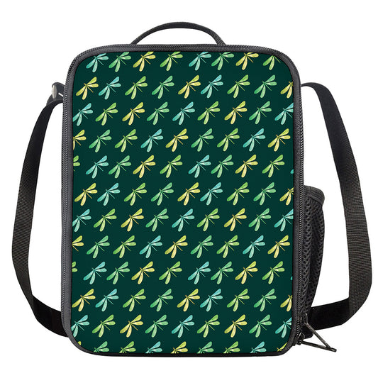Green Dragonfly Pattern Print Crossbody Lunch Bag
