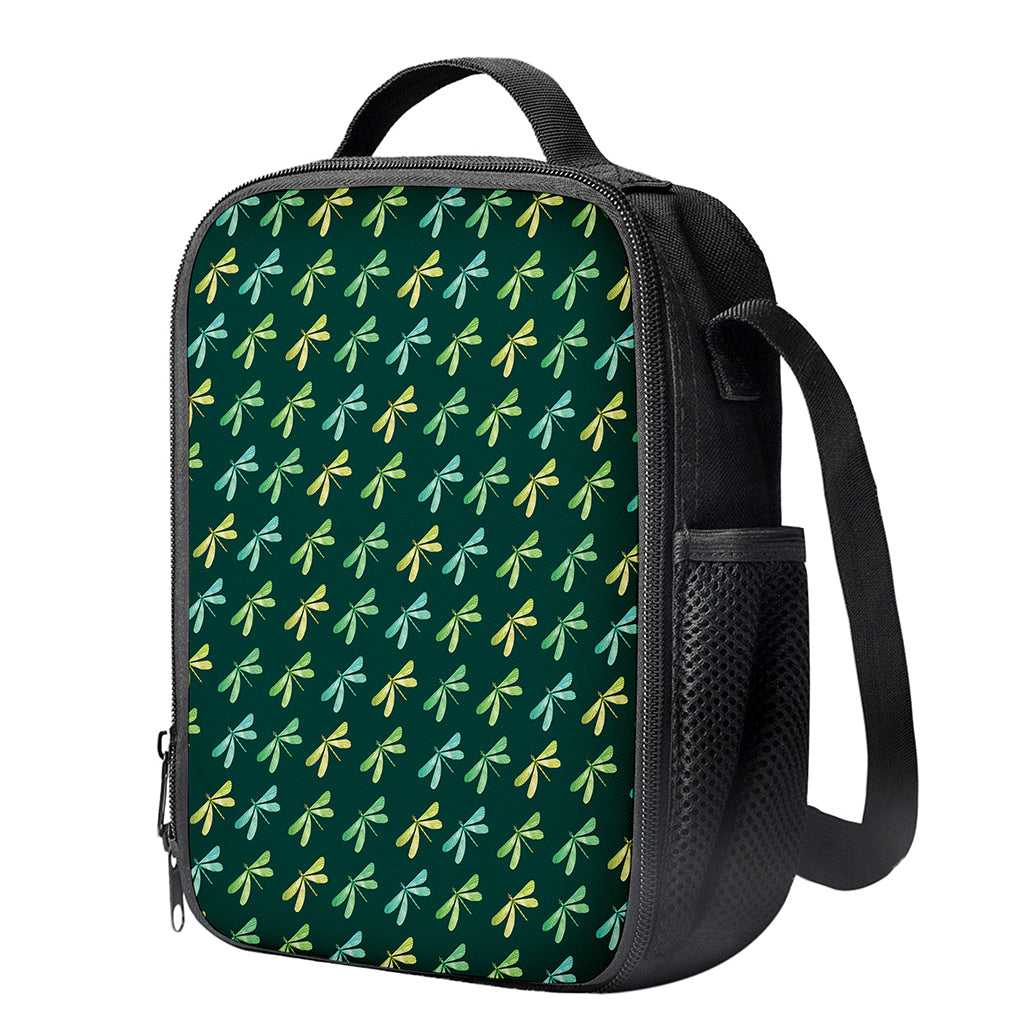 Green Dragonfly Pattern Print Crossbody Lunch Bag