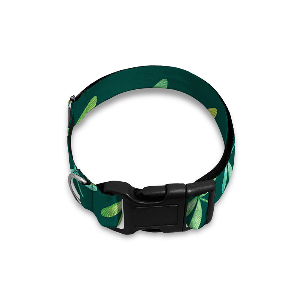 Green Dragonfly Pattern Print Dog Collar