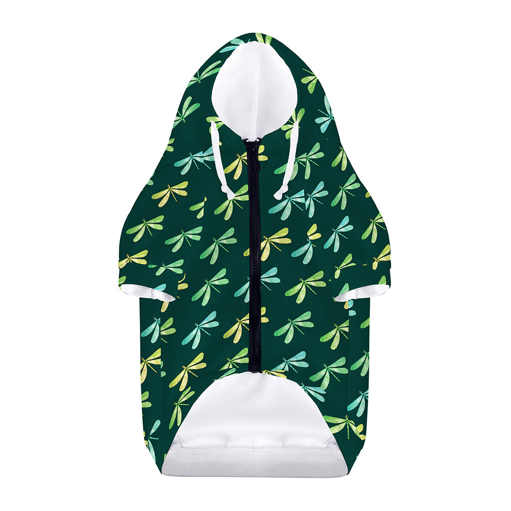 Green Dragonfly Pattern Print Dog Zip Up Hoodie