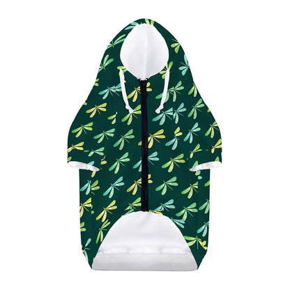 Green Dragonfly Pattern Print Dog Zip Up Hoodie