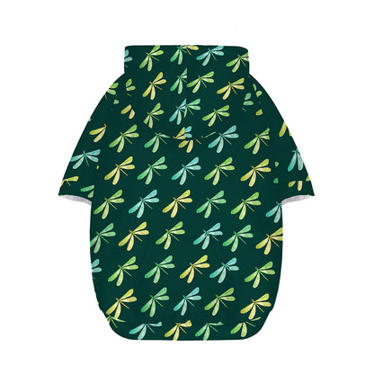 Green Dragonfly Pattern Print Dog Zip Up Hoodie
