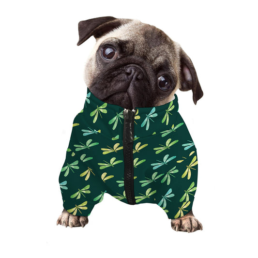 Green Dragonfly Pattern Print Dog Zip Up Jacket